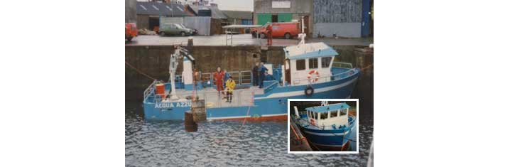 Small well boat during stability testing,