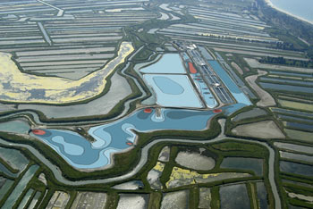 Surimpression of bathymetric survey and aerial view of CULTIMAR.